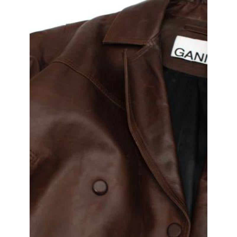 Chocolate brown longline leather coat In Good Condition For Sale In London, GB