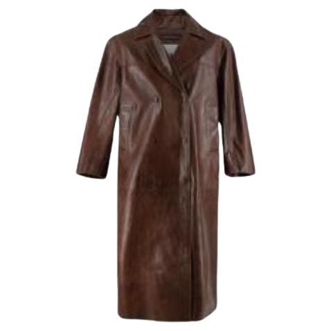 Chocolate brown longline leather coat For Sale