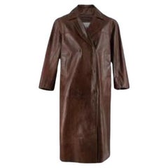 Chocolate brown longline leather coat
