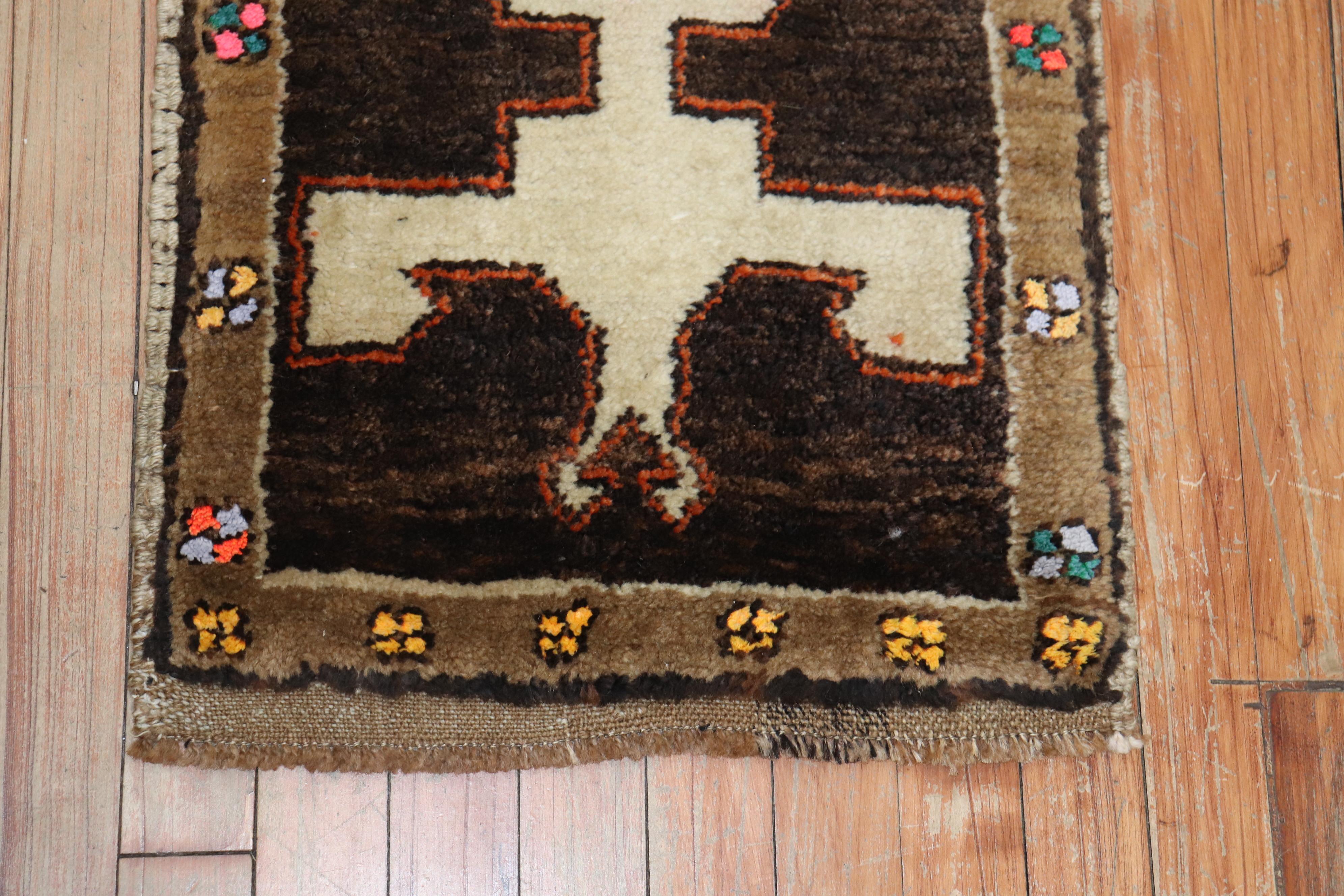 Chocolate Brown Mini Vintage Turkish Mat Rug In Excellent Condition In New York, NY
