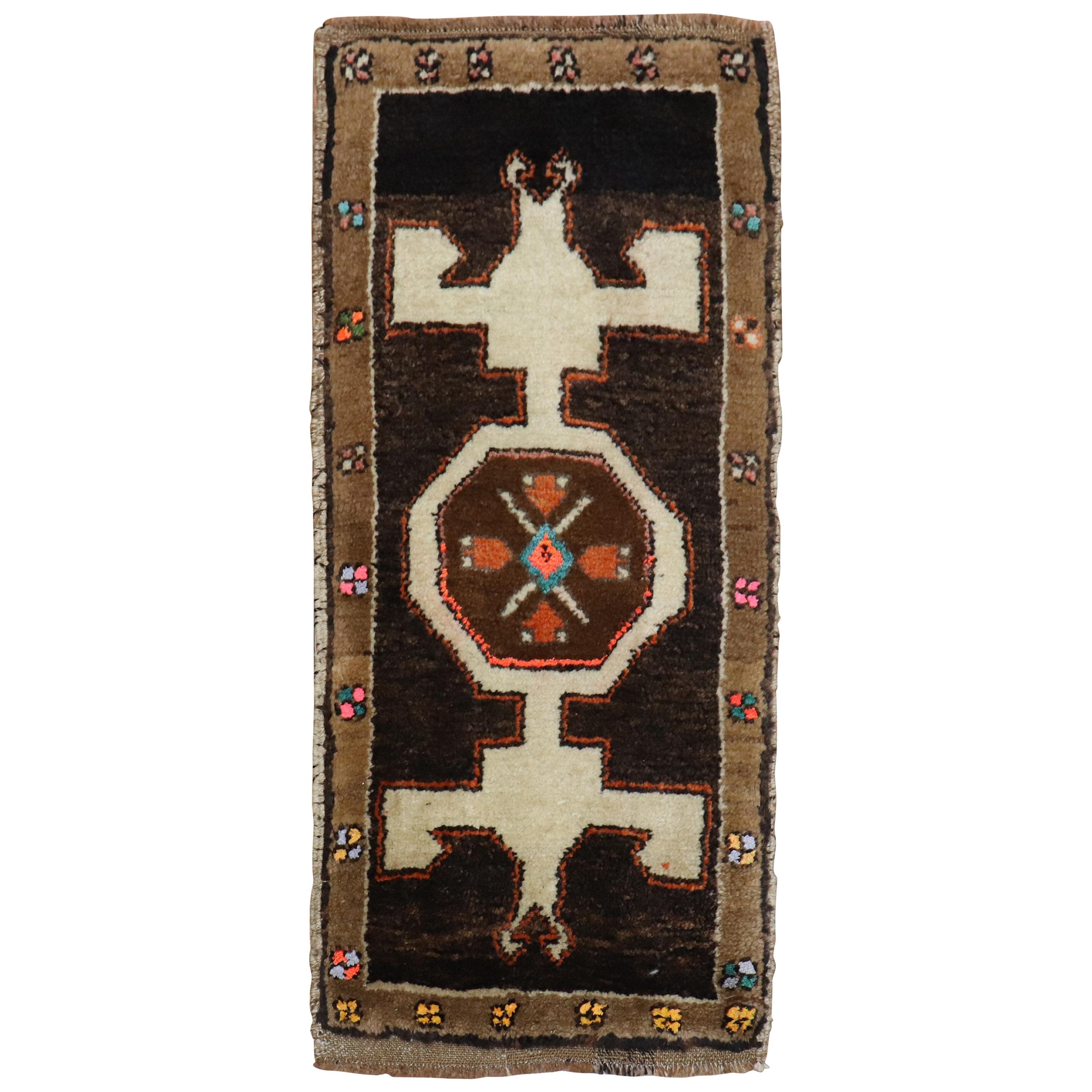 Chocolate Brown Mini Vintage Turkish Mat Rug