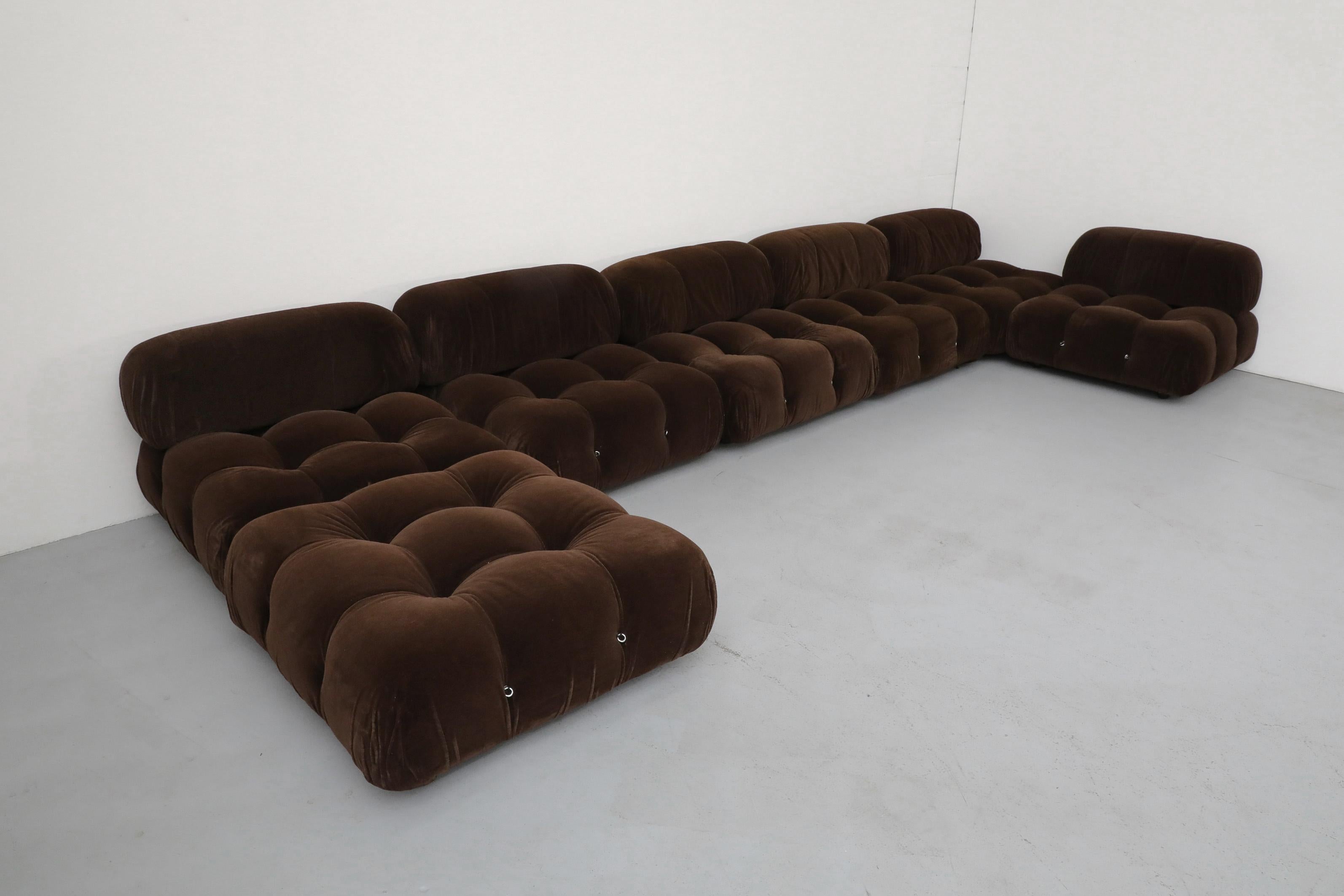 Mid-Century Modern Chocolate Brown Mohair 'Camaleonda' 7 Piece Sofa by Mario Bellini for B&B Italia