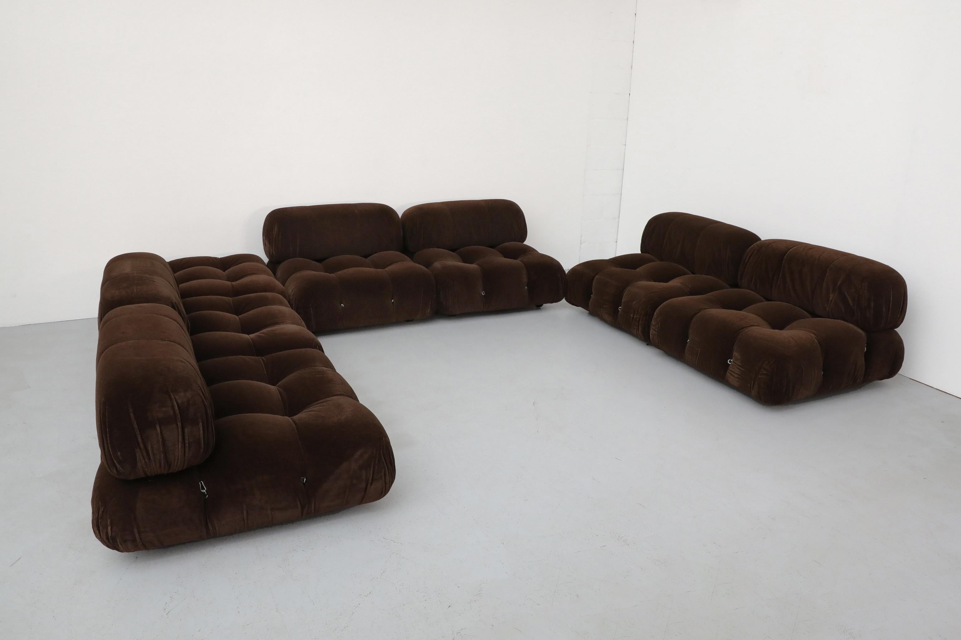 Italian Chocolate Brown Mohair 'Camaleonda' 7 Piece Sofa by Mario Bellini for B&B Italia