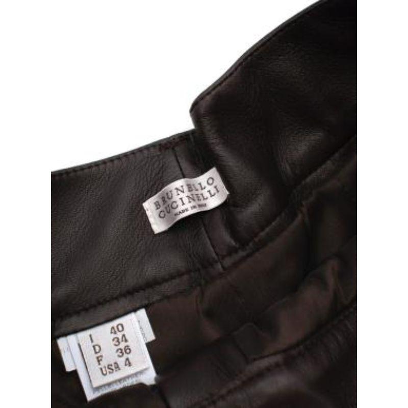 Women's Chocolate brown pleat-front leather shorts For Sale