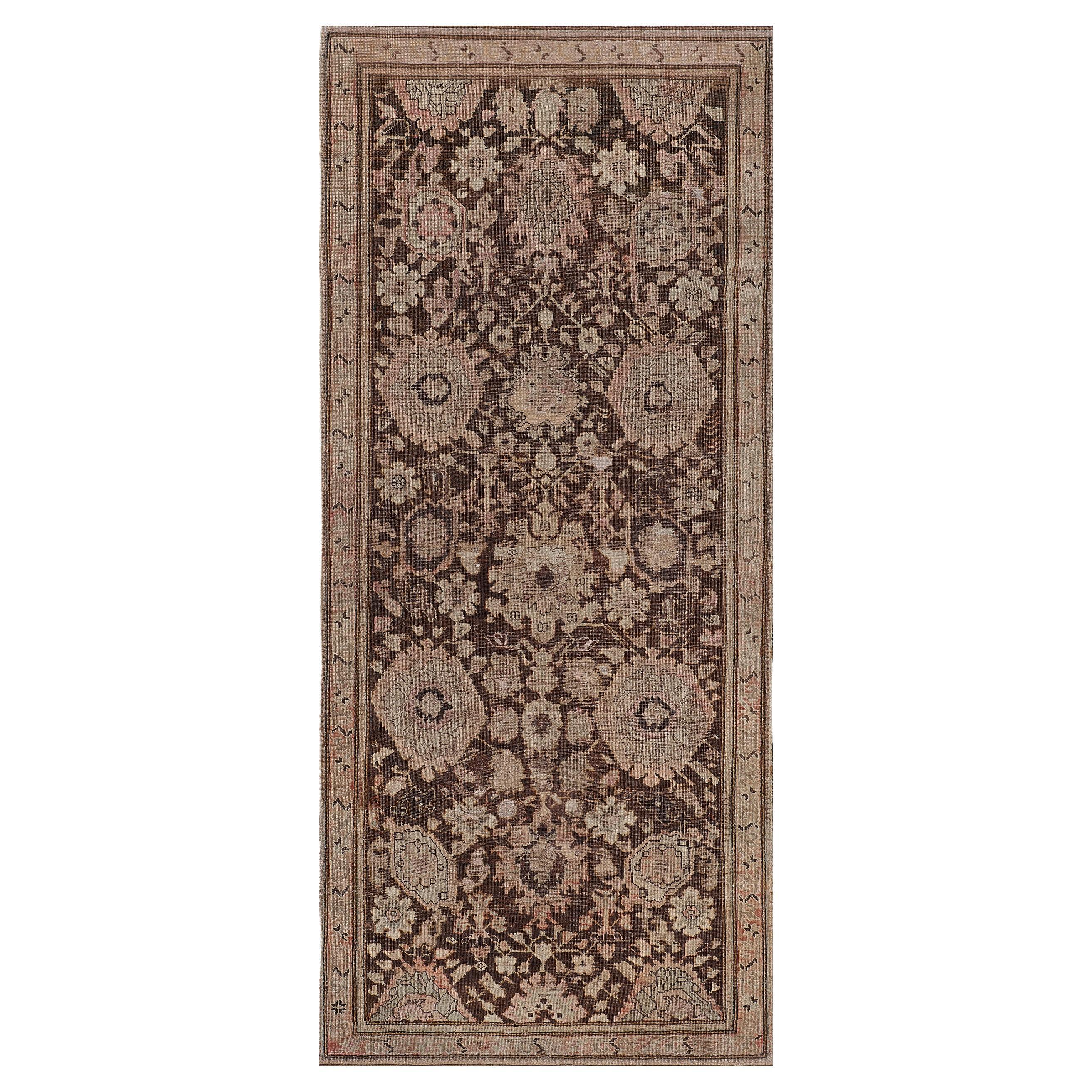 Chocolate-Brown Traditional Handwoven Wool Persian Karabagh Runner For Sale