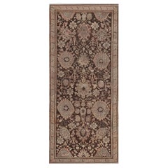 Tapis de couloir traditionnel en laine persane Karabagh marron chocolat tissé à la main