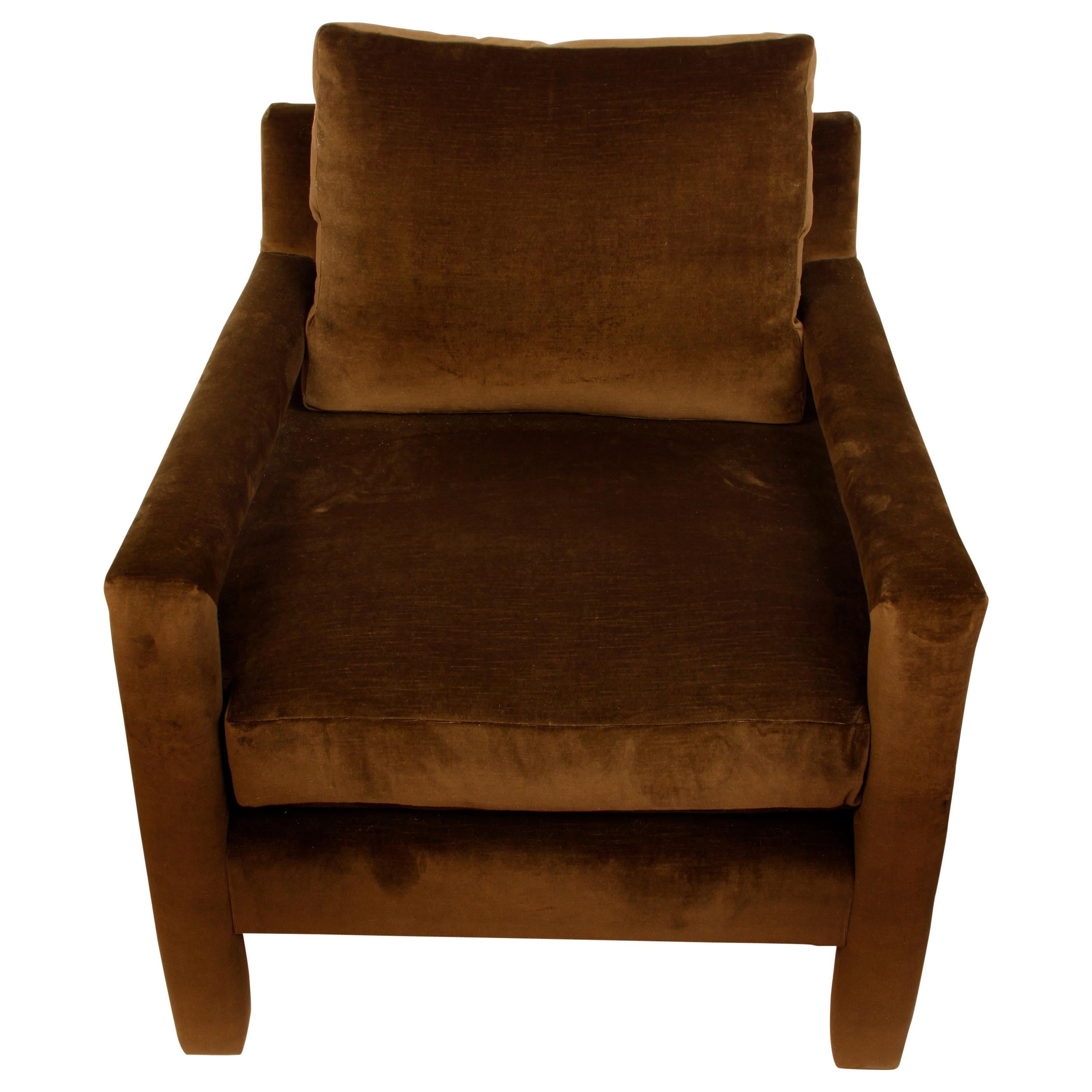 Chocolate Brown Velvet 1960s Parsons Chair