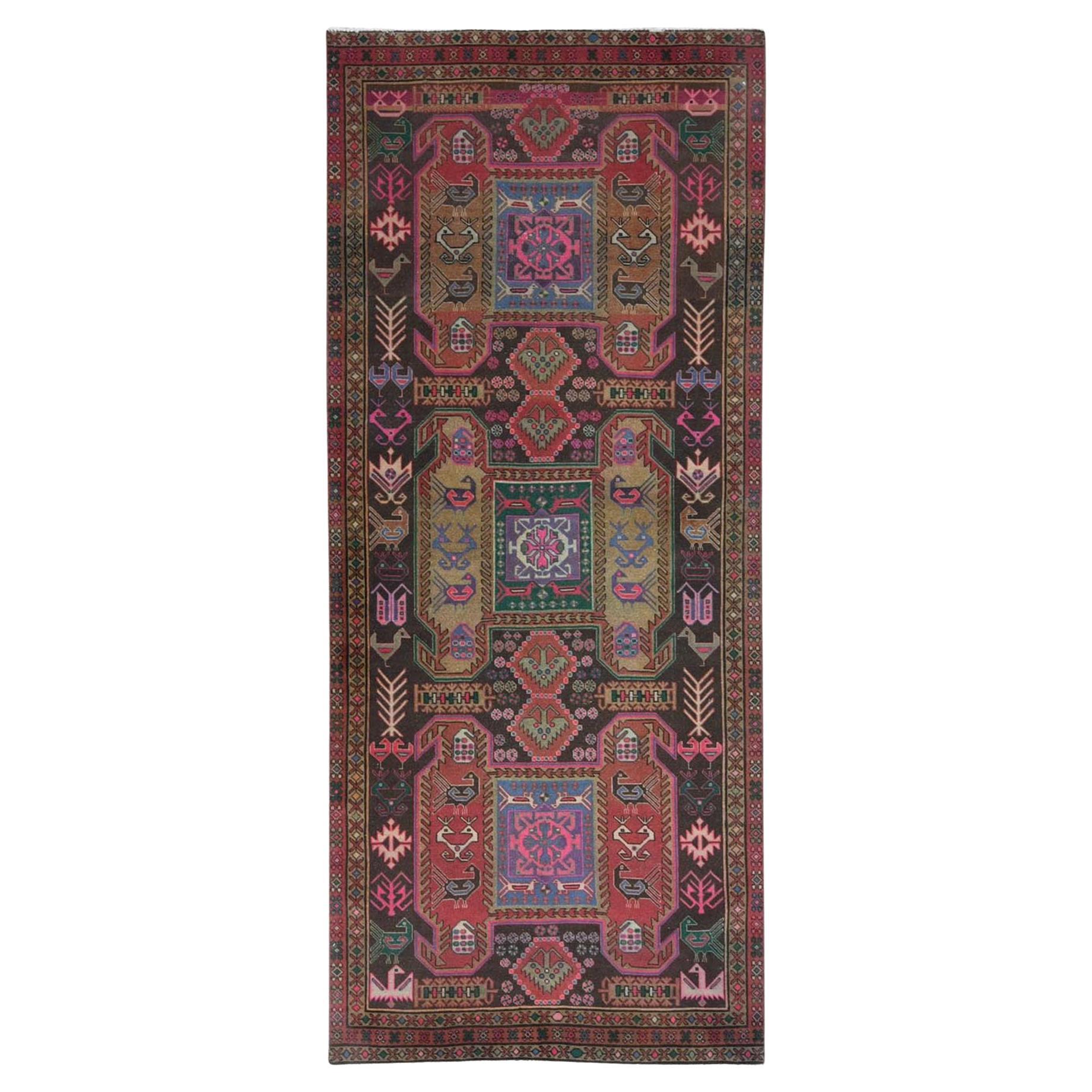 Chocolate Brown, Vintage Northwest Persian, Abrash Hand Knotted Worn Wool Rug For Sale