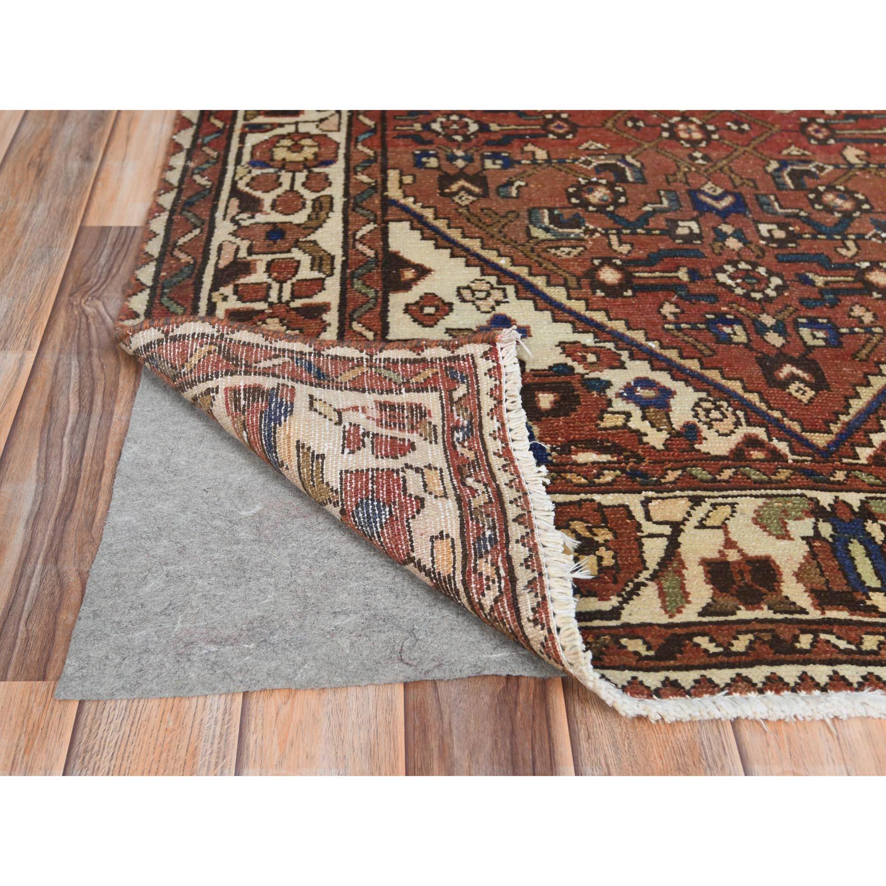 Medieval Chocolate Brown Vintage Persian Bakhtiar Distressed, Worn Wool Hand Knotted Rug For Sale
