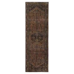 Chocolate Brown, Vintage Persian Hamadan, Hand Knotted Distressed Worn Wool Rug