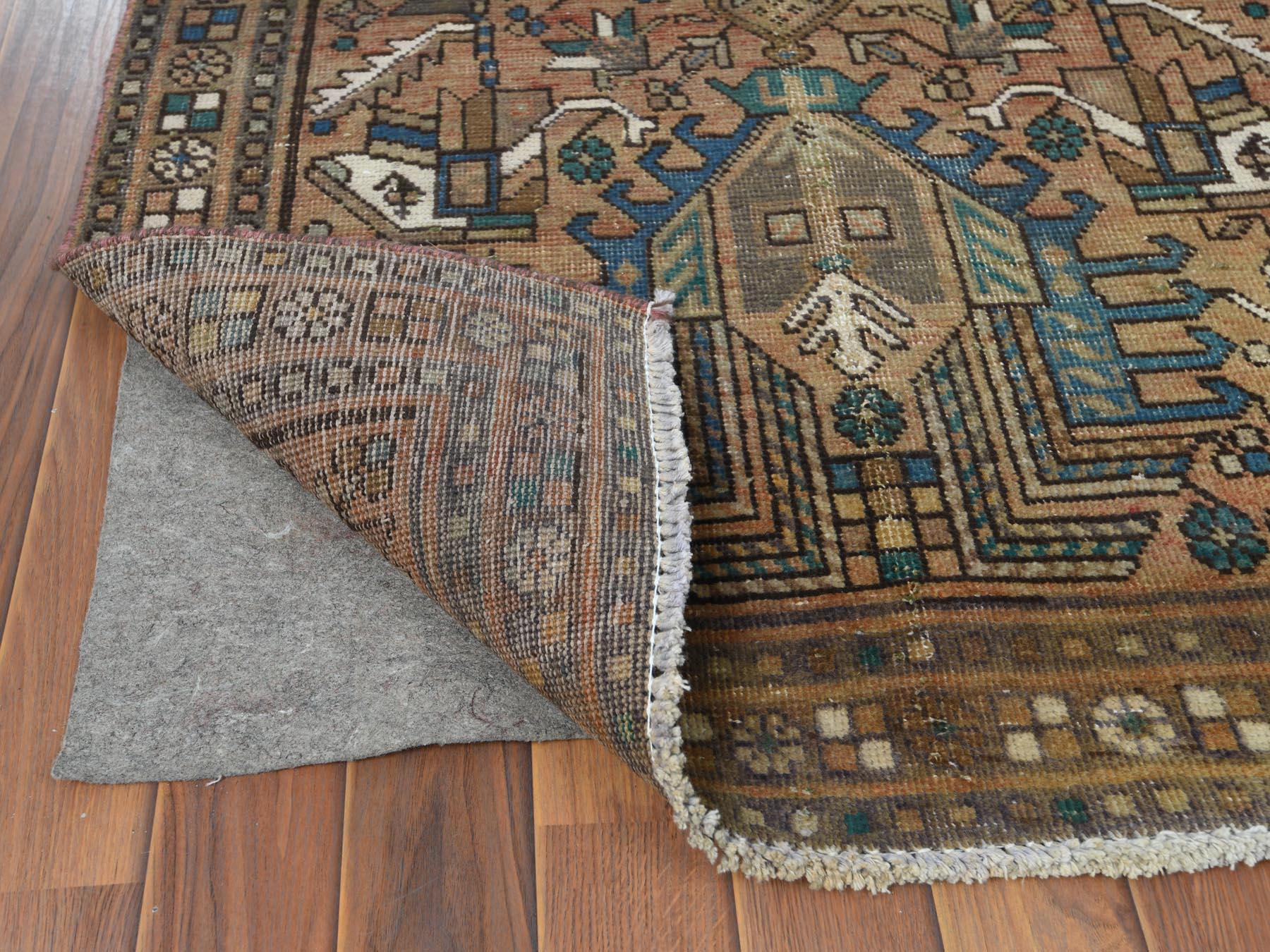 Medieval Chocolate Brown Vintage Persian Karajeh Sheared Down Pile Clean Hand Knotted Rug