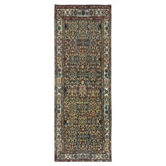 Schokoladenbraun, handgeknüpfter persischer Hamadan-Teppich aus Wolle, im Used-Look