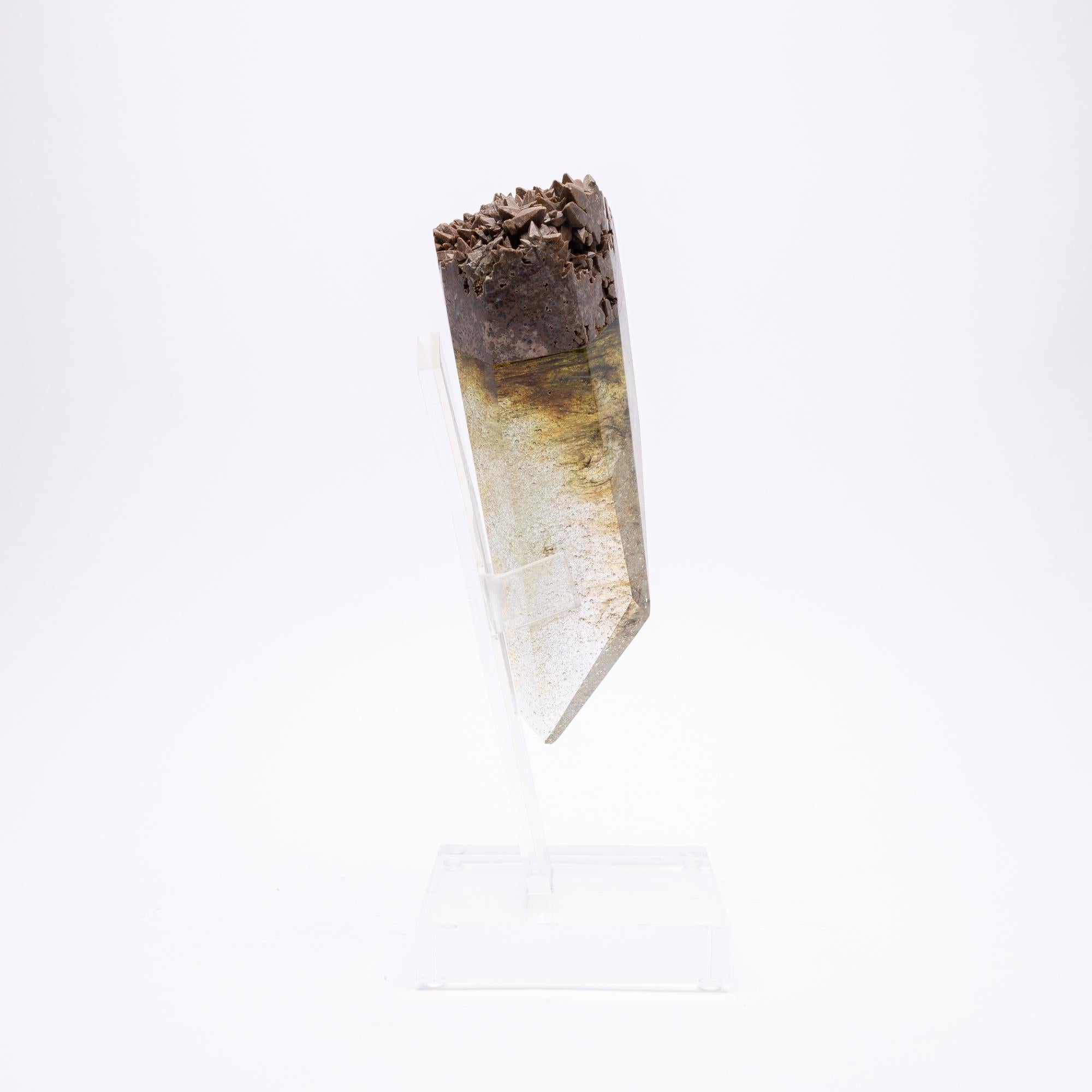 Organic Modern Chocolate Calcite and Glass Sculpture from TYME Collection on Acrylic Base