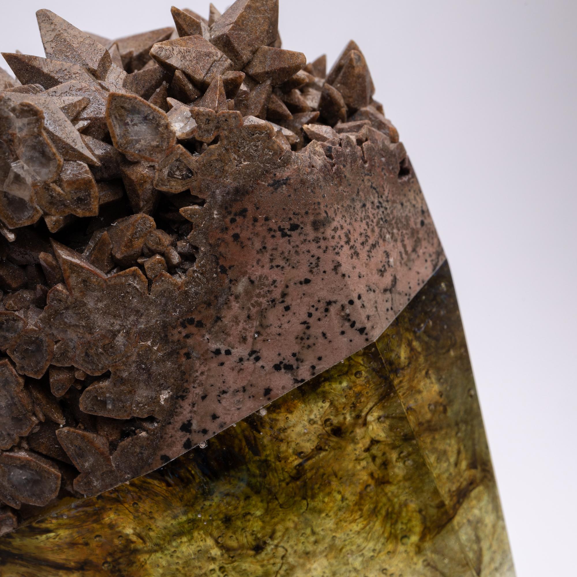 Mexican Chocolate Calcite and Glass Sculpture from TYME Collection on Acrylic Base