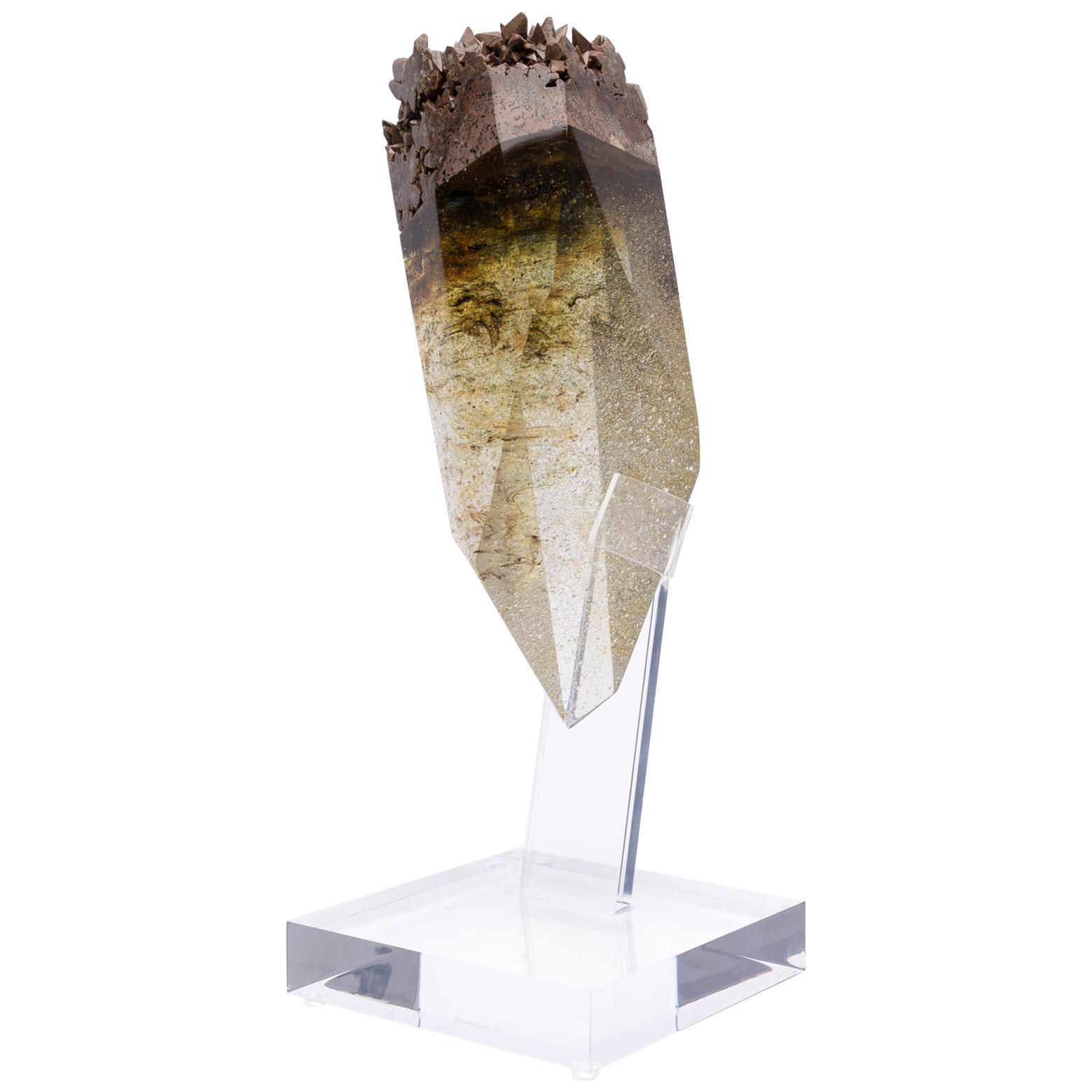 Chocolate Calcite and Glass Sculpture from TYME Collection on Acrylic Base