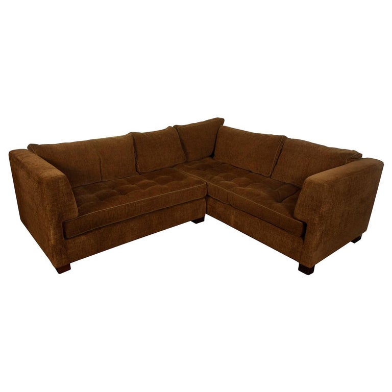 Chocolate Chenille Sectional Sofa For Sale at 1stDibs