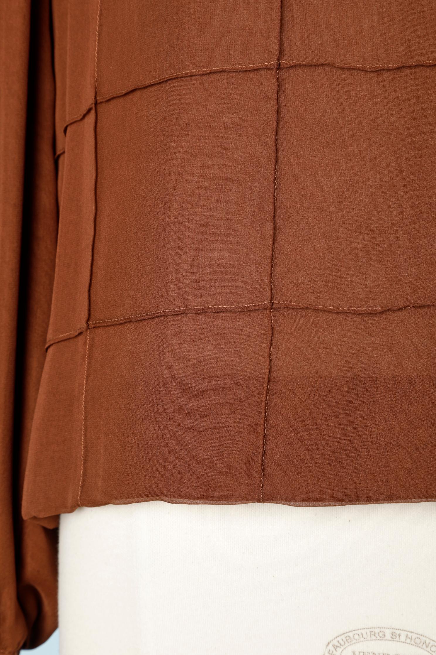 Brown Chocolate chiffon blouse with top-stitching Galanos  For Sale