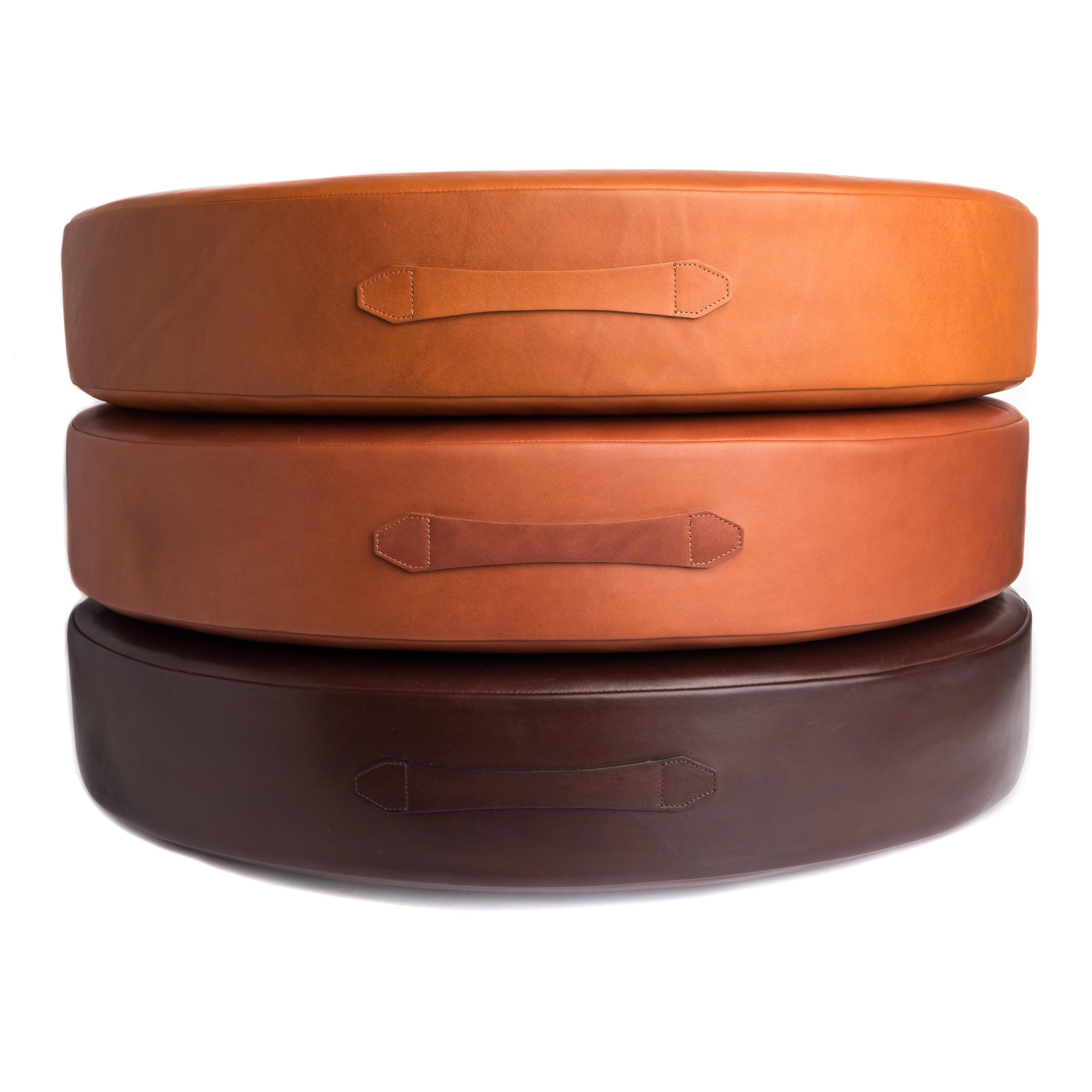 Modern Brown Leather Drum Stacking Cushion 30