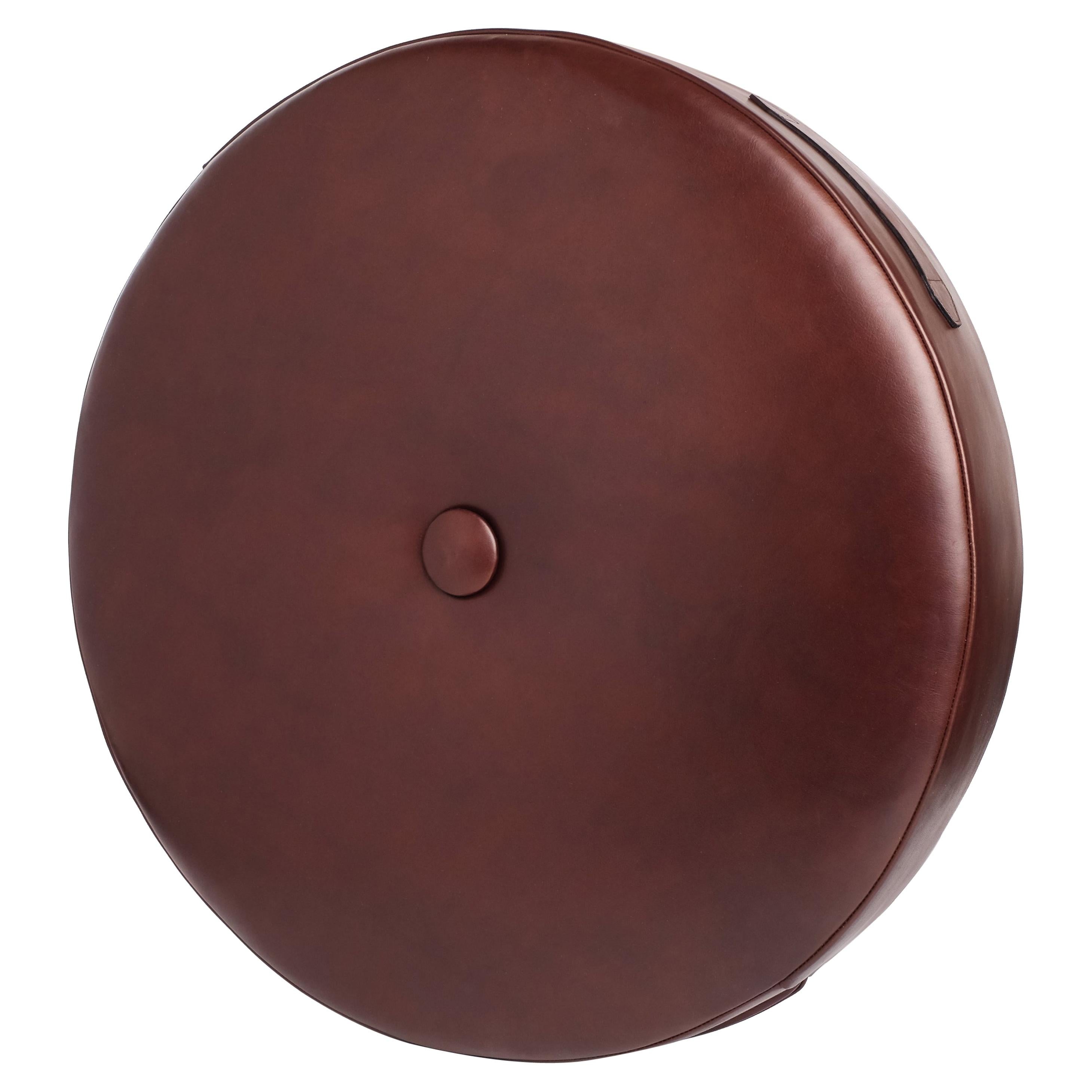 Brown Leather Drum Stacking Cushion 30"Ø x 5" by Moses Nadel