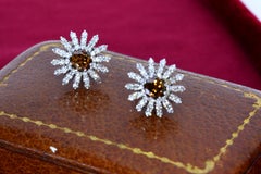 Chocolate Colored and White Diamond Flower Earrings