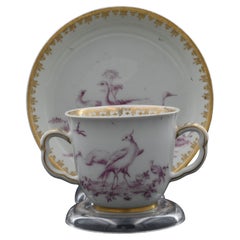 Chocolate Cup, Finely Painted with Puce Birds, Chelsea C1765