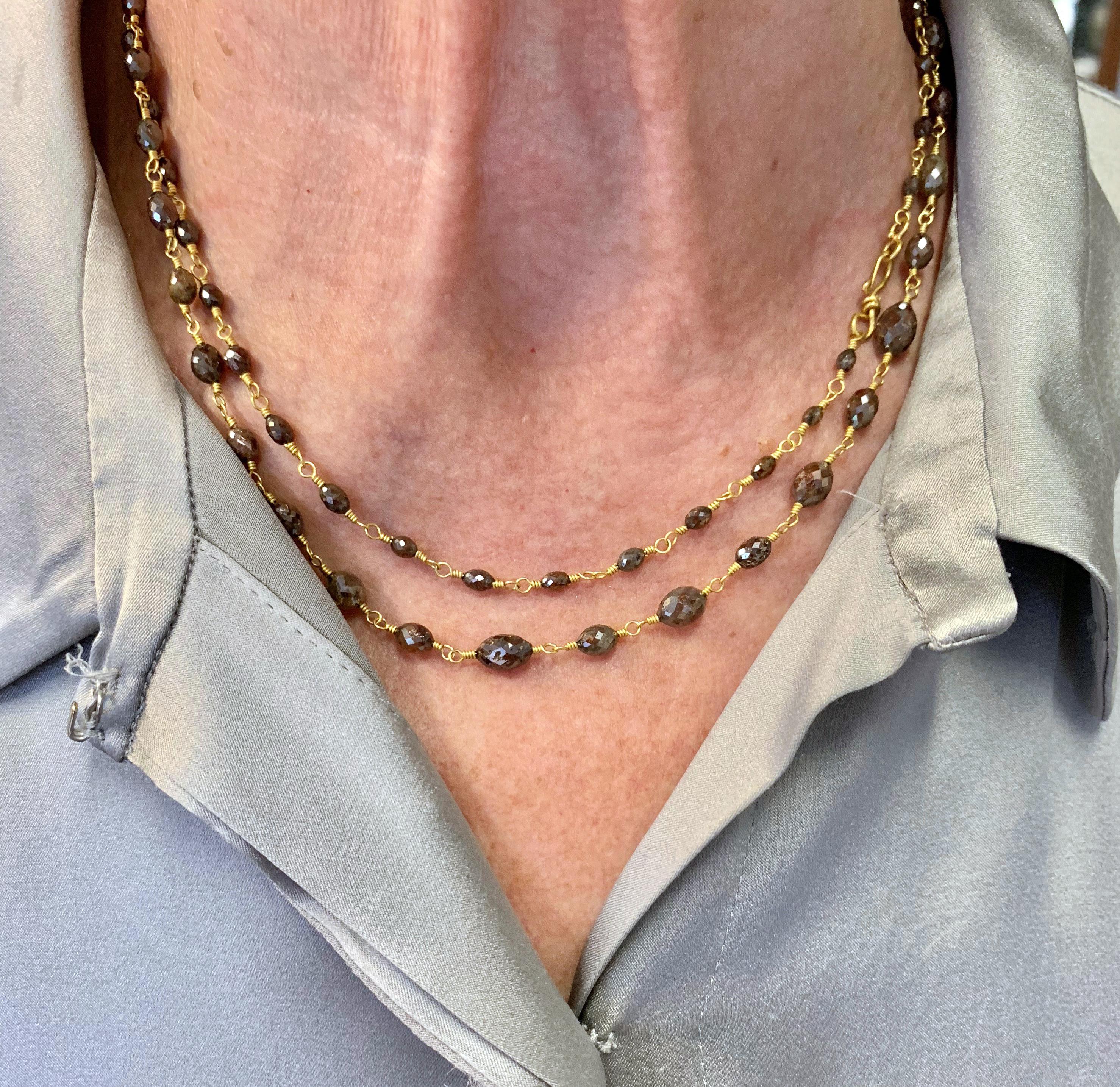 Chocolate Diamond Beaded Sautoir Necklace 49 Carat 20 Karat Gold In New Condition In New York, NY