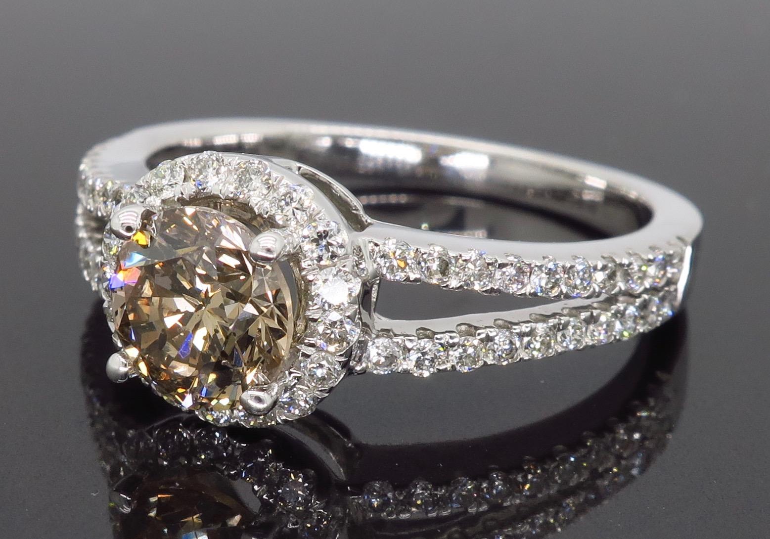 Chocolate Diamond Halo Engagement Ring In New Condition In Webster, NY