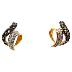 Orecchini a nastro con diamanti al cioccolato Pushback .50ct in oro giallo 14K