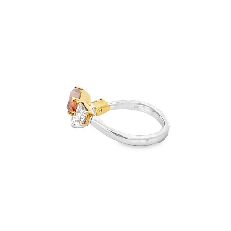 Chocolate Diamond Ring 1.00CT CU 1.01CT Yellow 0.61CT 18KW E/SI1 GIA  In New Condition For Sale In New York, NY