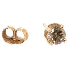 Chocolate Diamond Single Stud Earring Mined .30ct 14K Yellow Gold 4 Prong