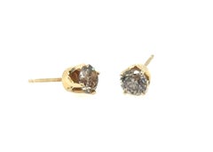 Chocolate Diamond Stud Earrings 1 Carat Round Brilliant 14K Yellow Gold 1ct