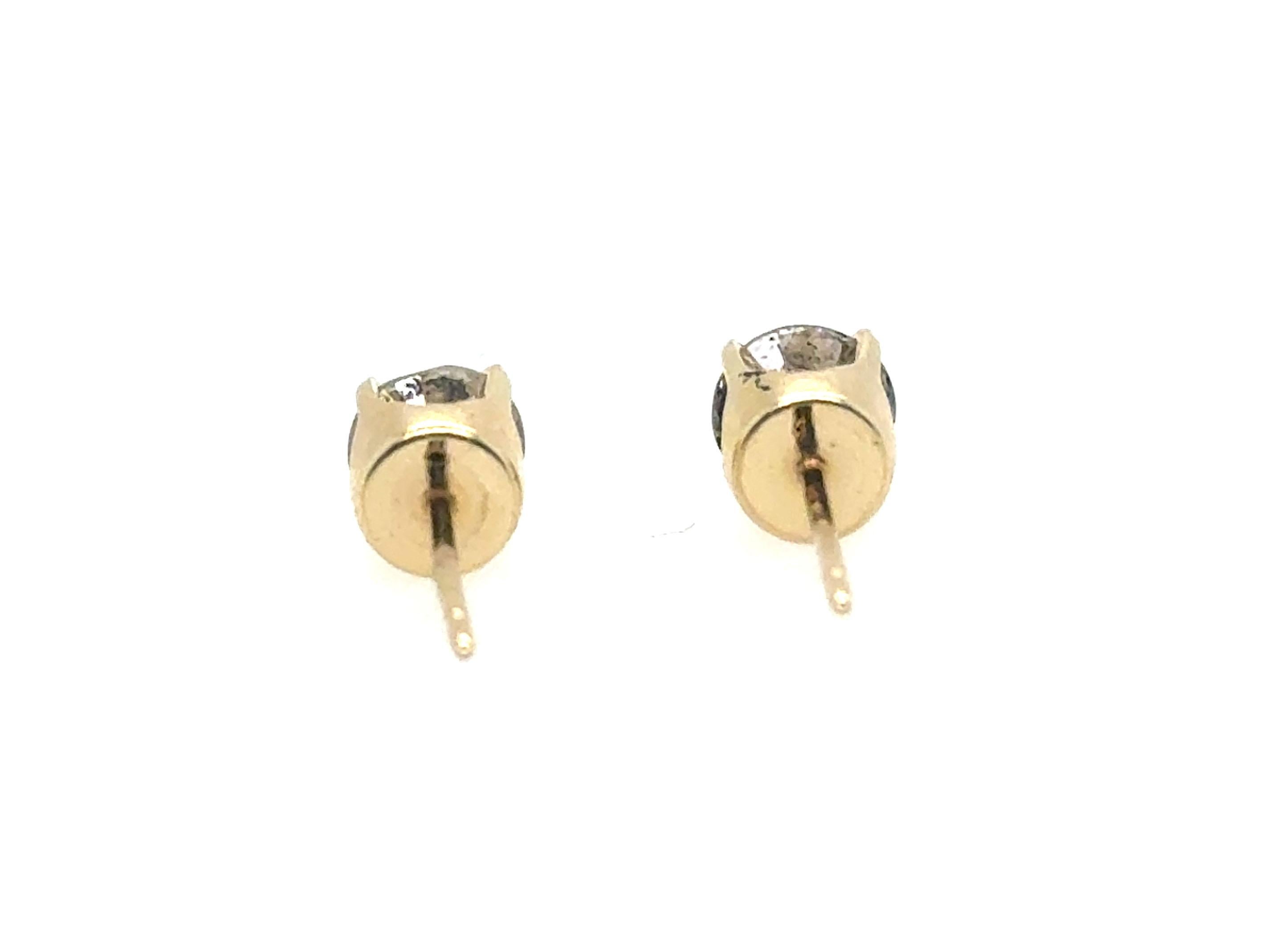 Schokoladen-Diamant-Ohrstecker 1 Karat Rundbrillant 14K Gelbgold 1ct im Zustand „Hervorragend“ im Angebot in Dearborn, MI