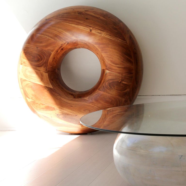 Chocolate Donut Circular 48Inch Repurposed Acacia Wood and Glass