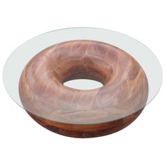 Chocolate Donut Circular 48-Inch Repurposed Acacia Wood and Glass Coffee Table