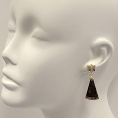"Chocolate Drop" Brown Sapphire Slice Earrings in 18 Karat Gold with Diamonds