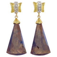 "Chocolate Drop" Brown Sapphire Slice Earrings in 18 Karat Gold with Diamonds