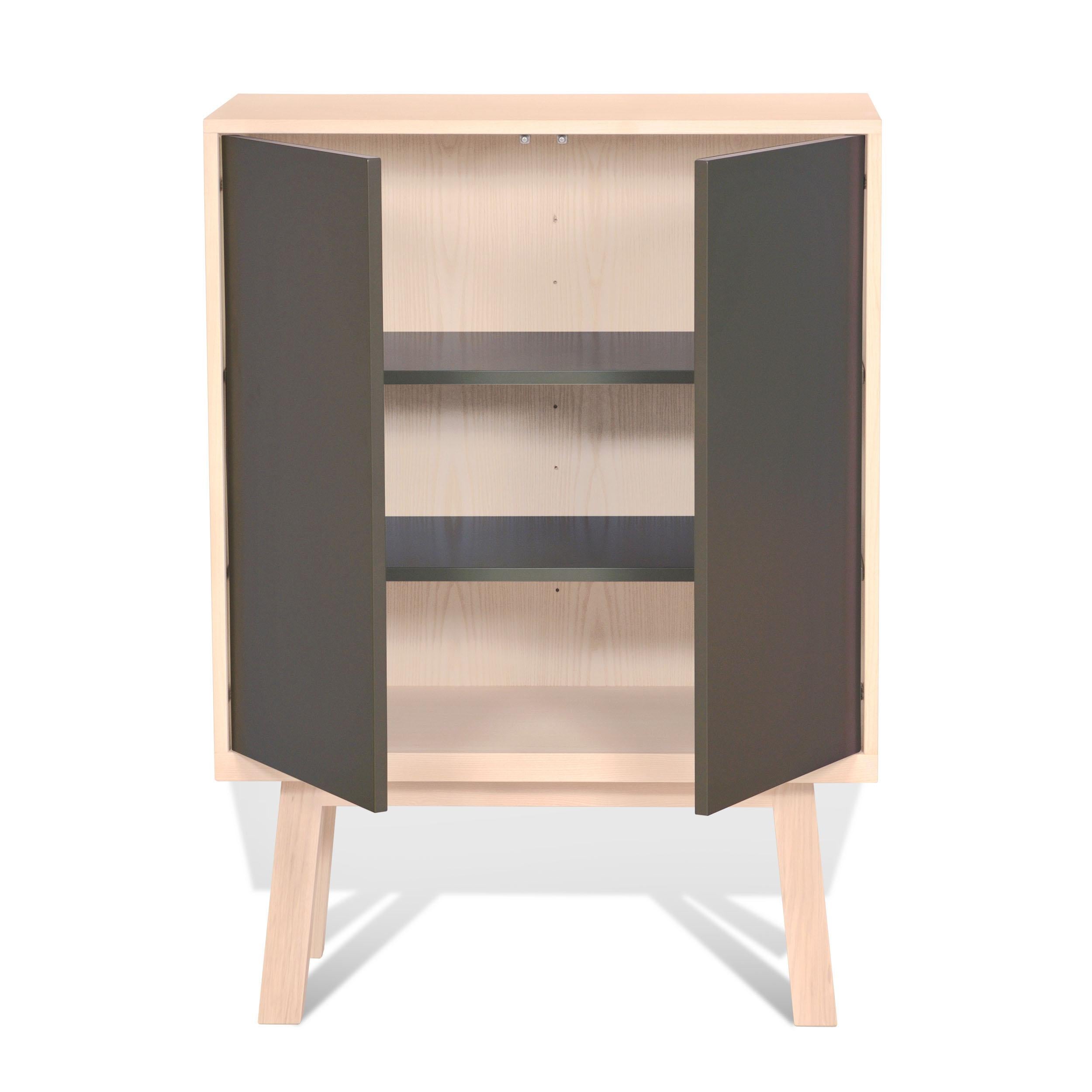 Scandinavian Modern Chocolate Grey 2-Door Cabinet ÉGÉE in Ash Woof, Design E. Gizard Paris For Sale