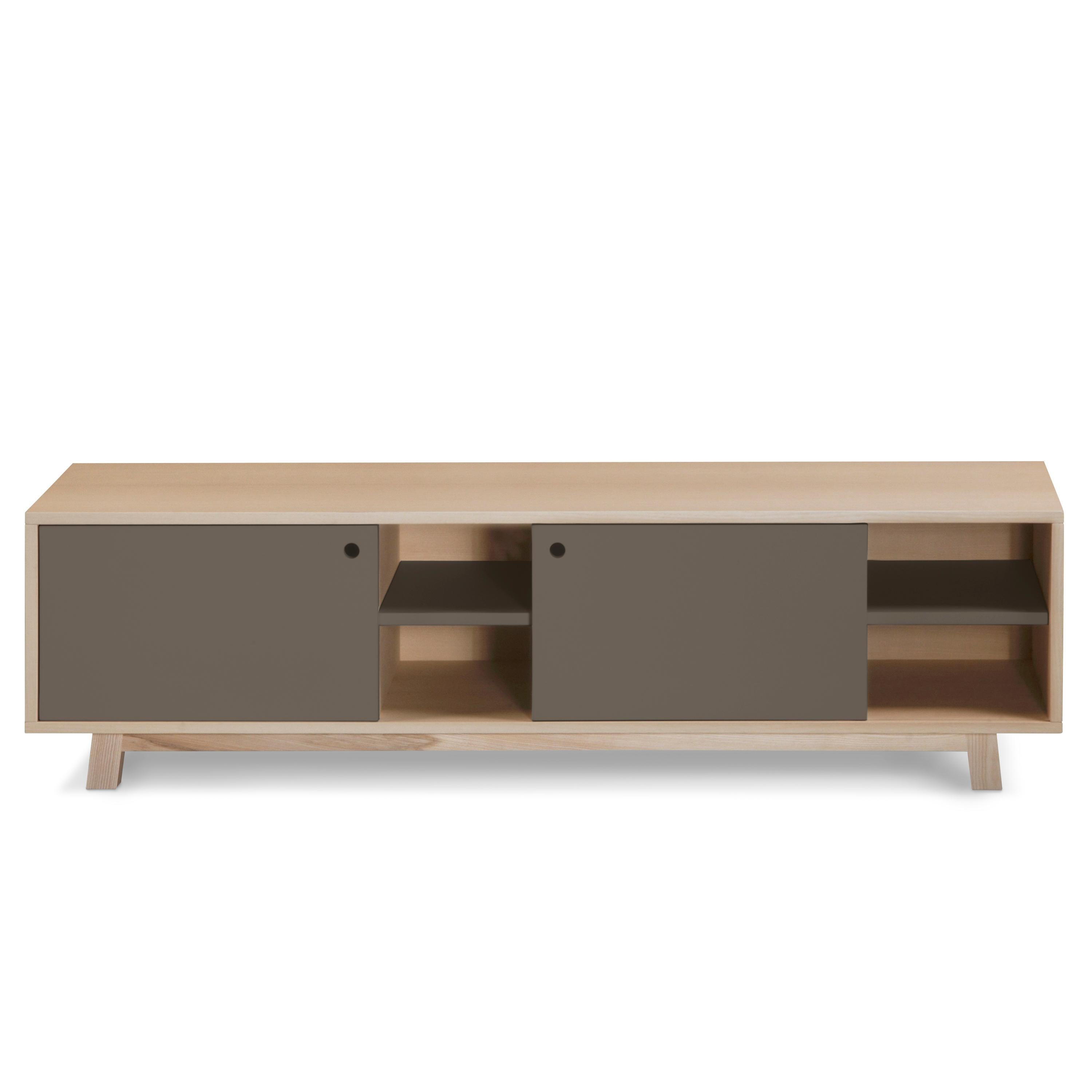 French Chocolate gray 2-door TV stand with 11 colours - designed by Eric Gizard, Paris For Sale