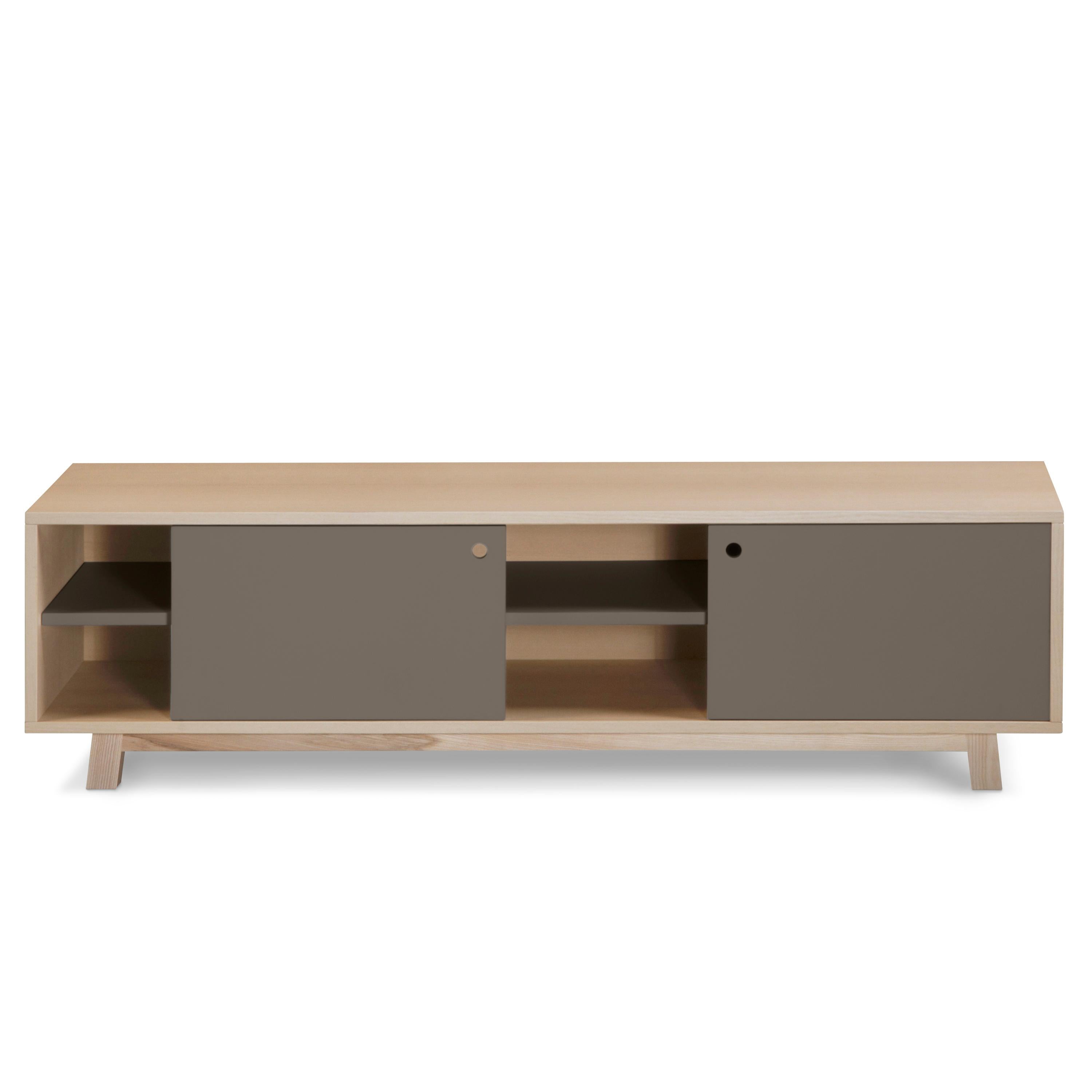 Lacquered Chocolate gray 2-door TV stand with 11 colours - designed by Eric Gizard, Paris For Sale