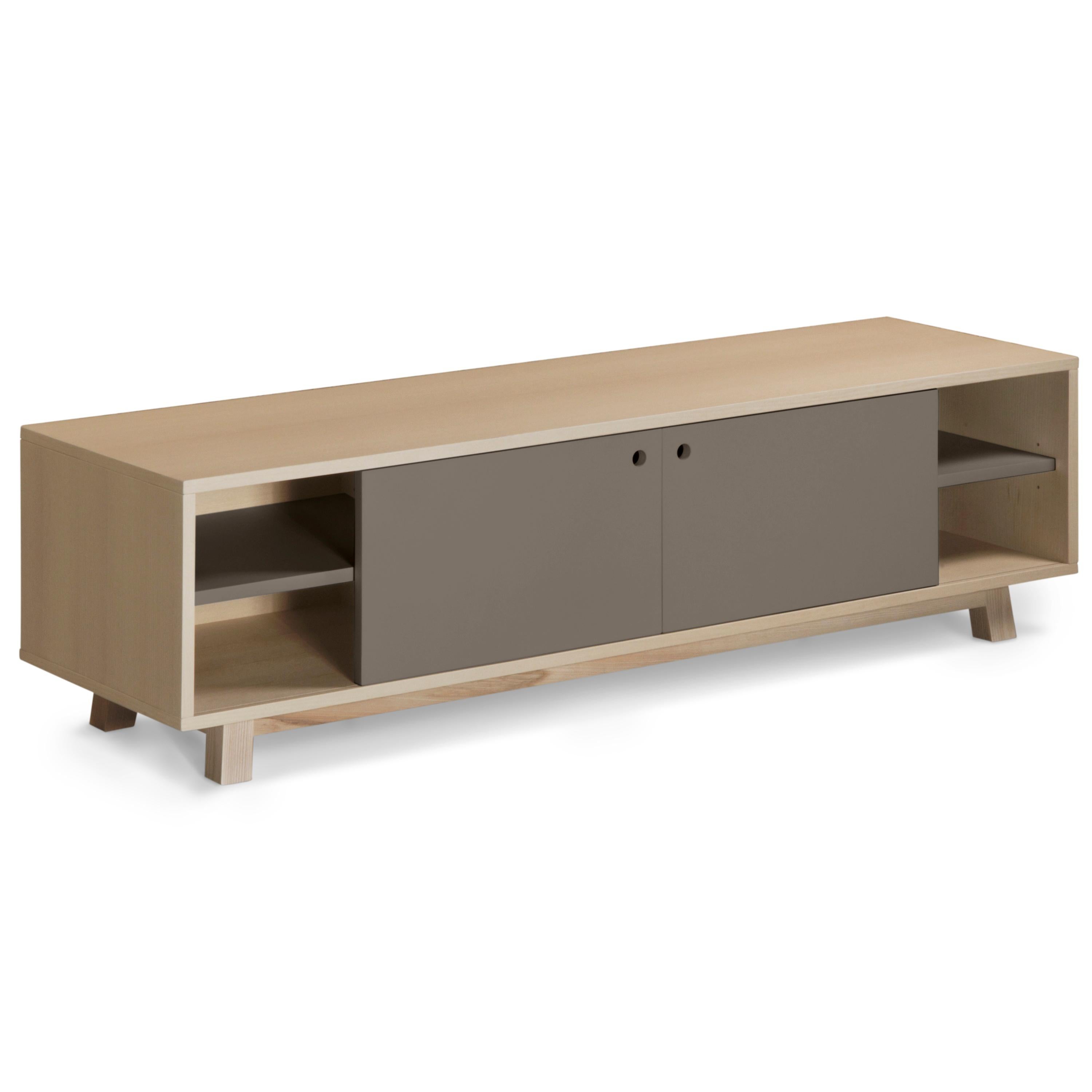 Contemporary Chocolate gray 2-door TV stand with 11 colours - designed by Eric Gizard, Paris For Sale