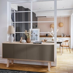 Customizable Chocolate Gray 4-Door Credenzia in Wood, Design Eric Gizard, Paris