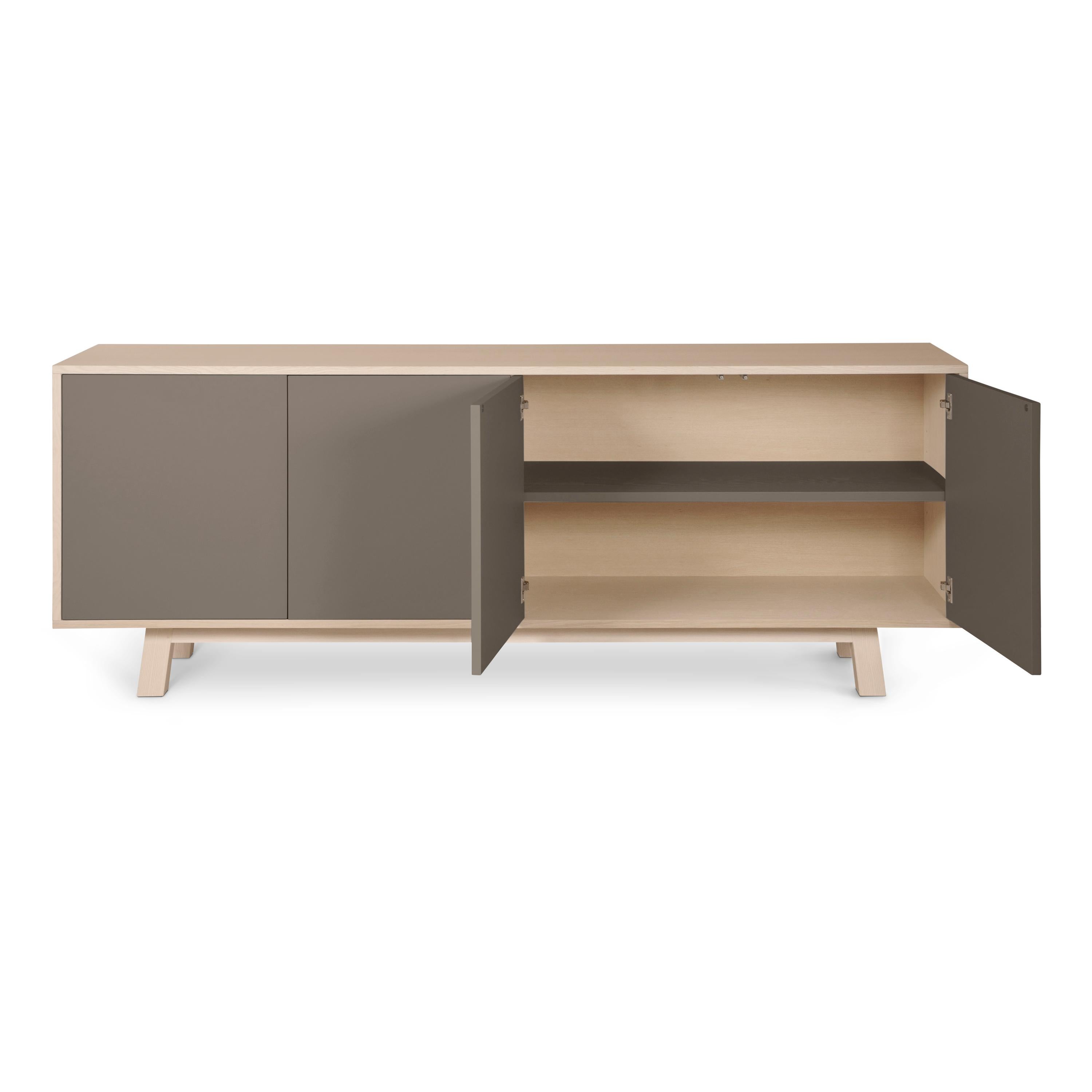 Lacquered Chocolate Grey 4-Door Sideboard, Design Eric Gizard, Paris, 11 Colors Available For Sale