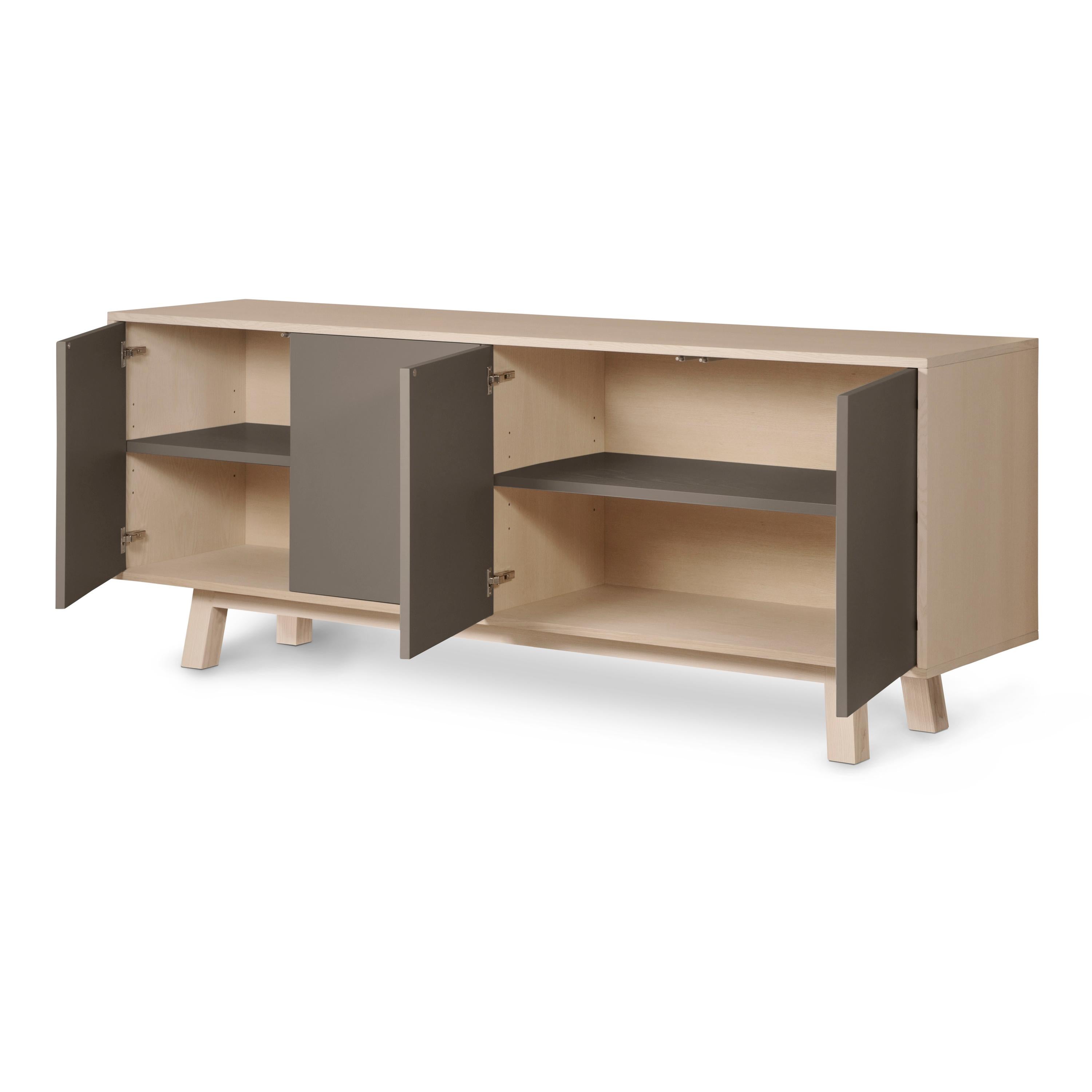 Contemporary Chocolate Grey 4-Door Sideboard, Design Eric Gizard, Paris, 11 Colors Available For Sale