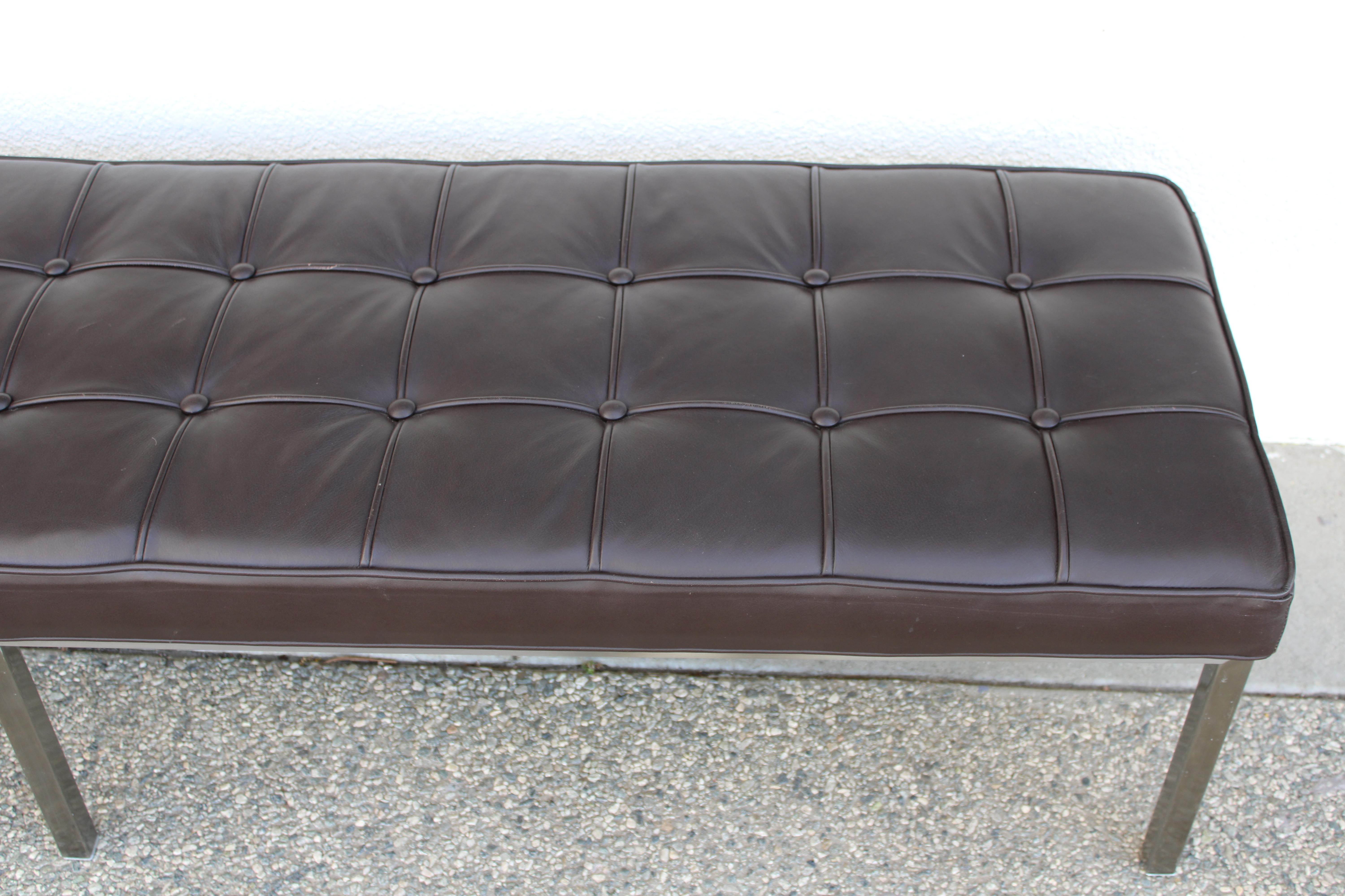 Mid-Century Modern Chocolate Leather Bench by Brueton Industries