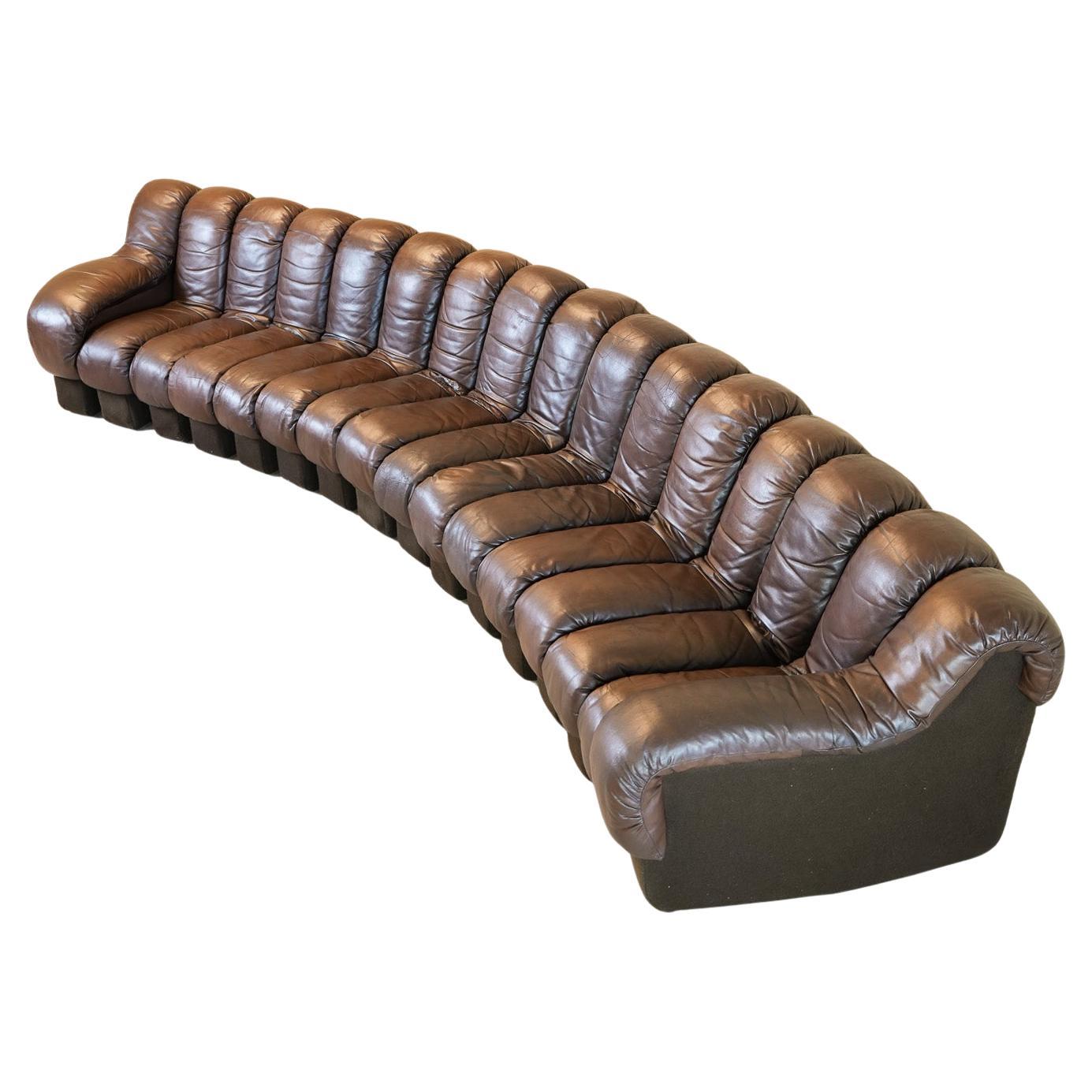Canapé serpent DS600 "non-stop" en cuir chocolat par Ueli Berger pour Desede, 1970 en vente