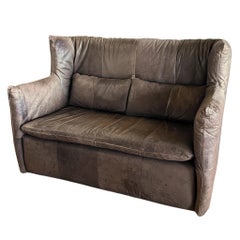 De Sede Loveseat mit hoher Rückenlehne aus Schokoladenleder, Schweiz, 1970er Jahre