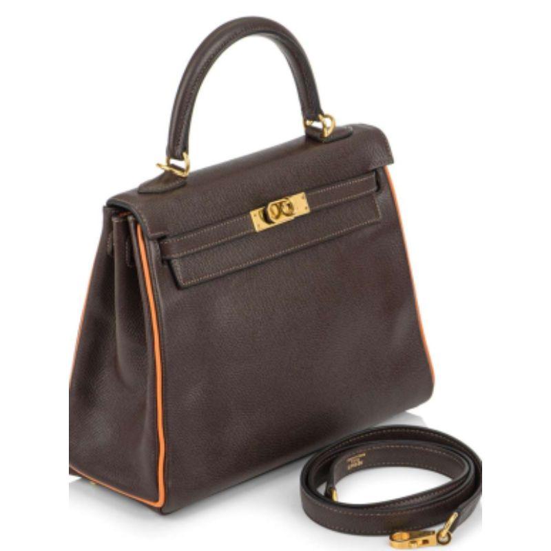 Black Chocolate & Orange H Epsom Kelly Retourne 25 GHW HSS For Sale