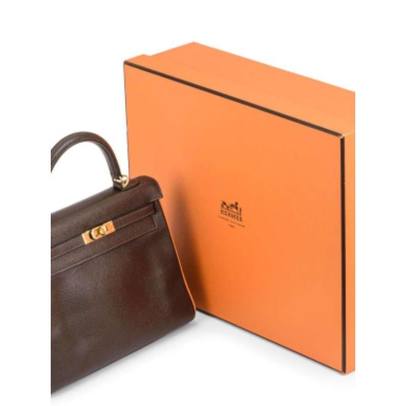 Chocolate & Orange H Epsom Kelly Retourne 25 GHW HSS In Good Condition For Sale In London, GB