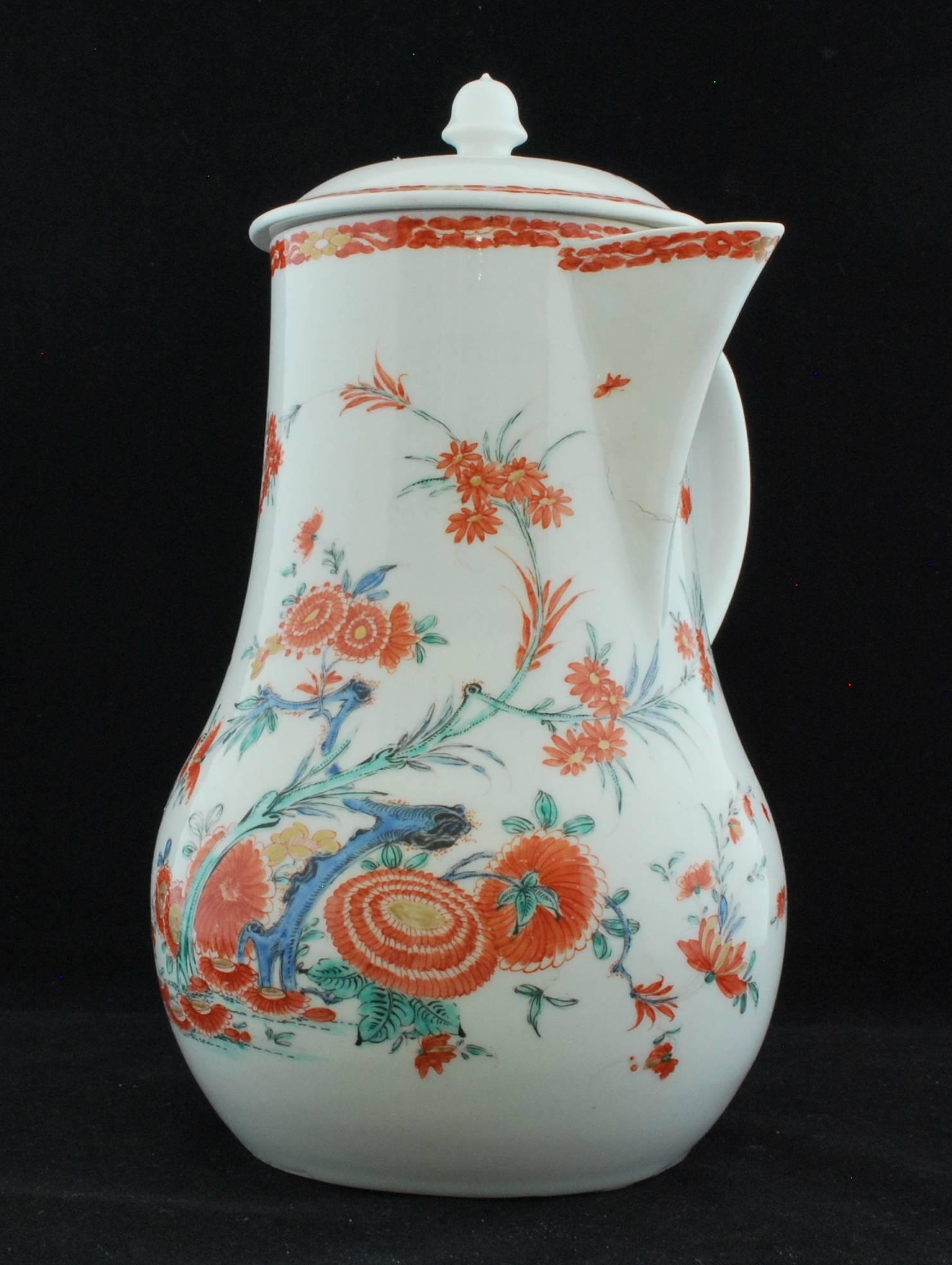 English Chocolate Pot, Kakiemon Decoration, Bow Porcelain Factory, circa 1755 For Sale