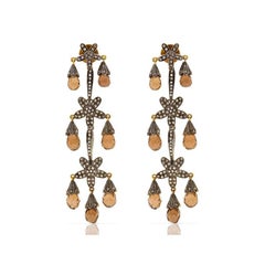 Chocolate Quartz Diamond Chandelier Earrings